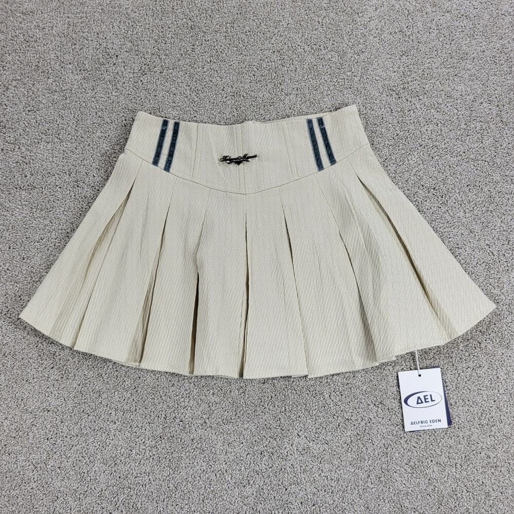 Aelfric Eden Cream Pleated Mini Skirt with Navy Trim